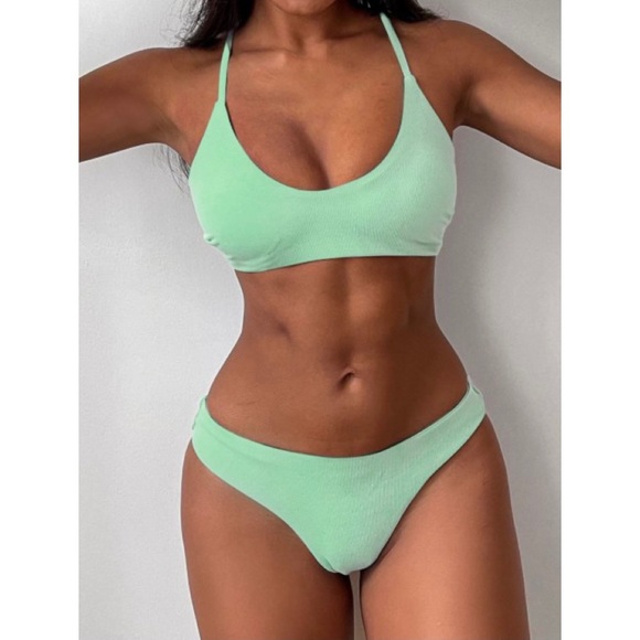 NWT ZAFUL Criss Cross Textured Padded Bikini Mint - Picture 3 of 11